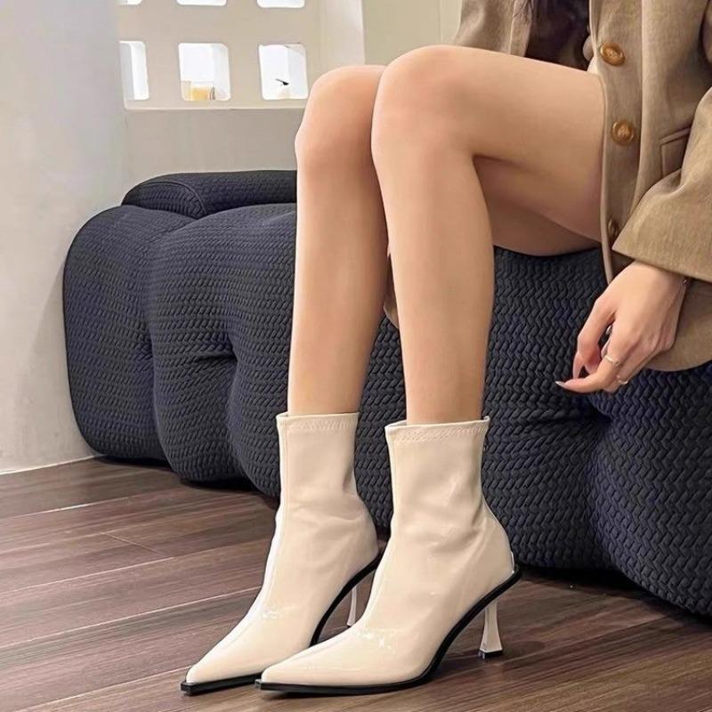 Women's Shoes 2024 High Quality Back Zip Women's Boots Fashion Solid Office and Career Sexy Pointed Toe Ankle BootsZapatos Mujer