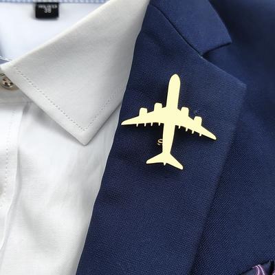 Fashion Punk Airplane Model Stainless Steel Gold-plated 18K Brooch, Black Suit Accessories, Wedding Matching Set