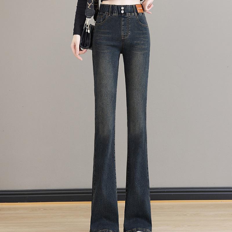 

Джинсы с эластичной талией и слегка расклешенные для женщин, темпераментные, в стиле ретро, больших размеров, эластичные 3XL