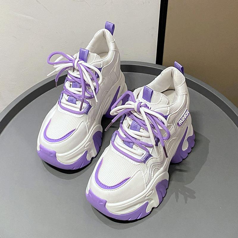 

25 Весенние высококачественные женские туфли на танкетке с толстой подошвой, подходящие по цвету, повседневные кроссовки, женские кроссовки для бега zapatillas de mujer 39 фиолетовый