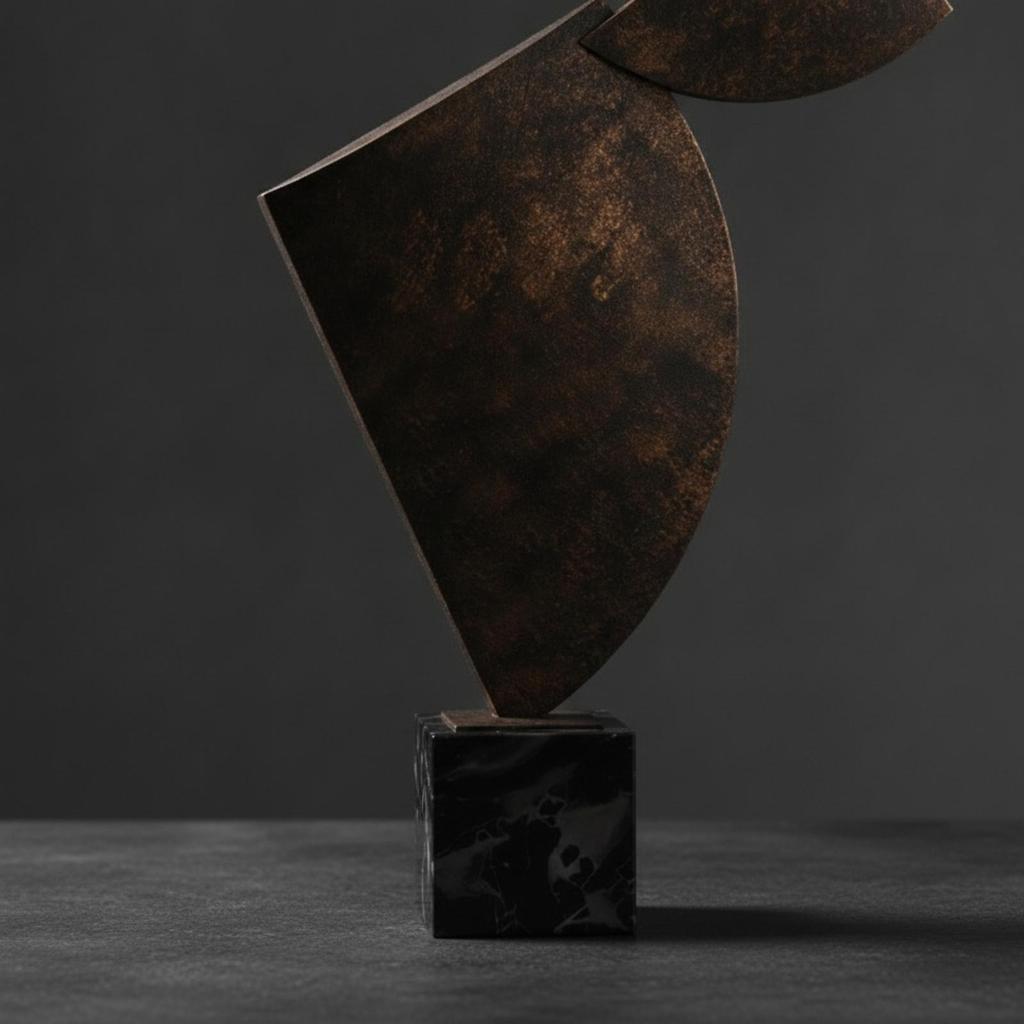 Metal Sculpture with Marble Base Sculptural Statue Statement for Study