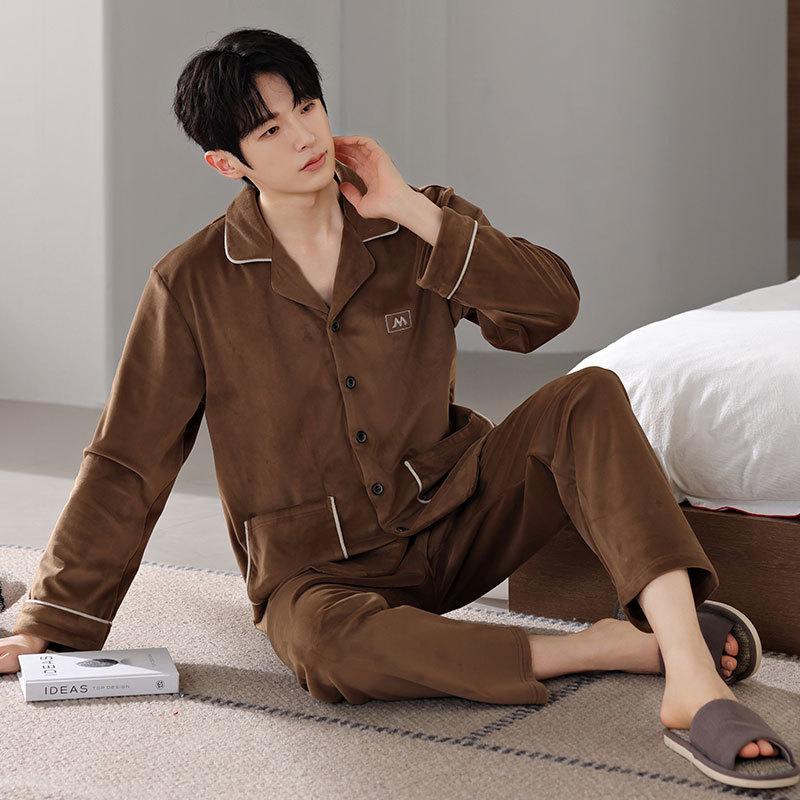 Pajamas Men'S Autumn And Winter Thickened Fleece Coral Fleece Men Can Wear Island Fleece Loungewear In Winter