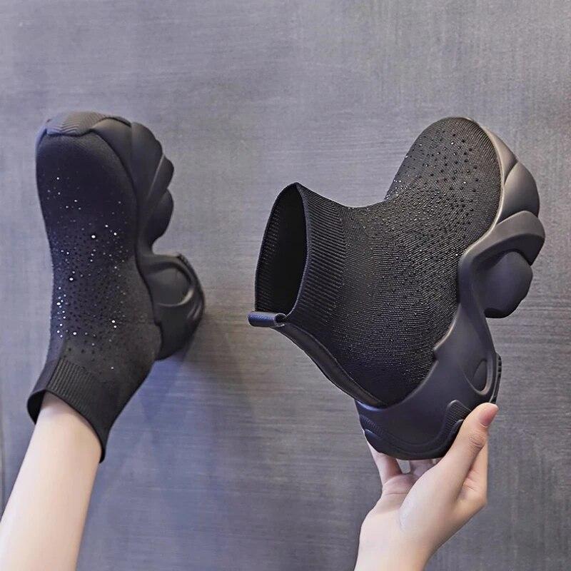 Frühling Herbst Neue Freizeit Mode frauen Sport Schuhe Dicke Sohle High Top Strass Luxus Designer frauen Socken und Stiefel