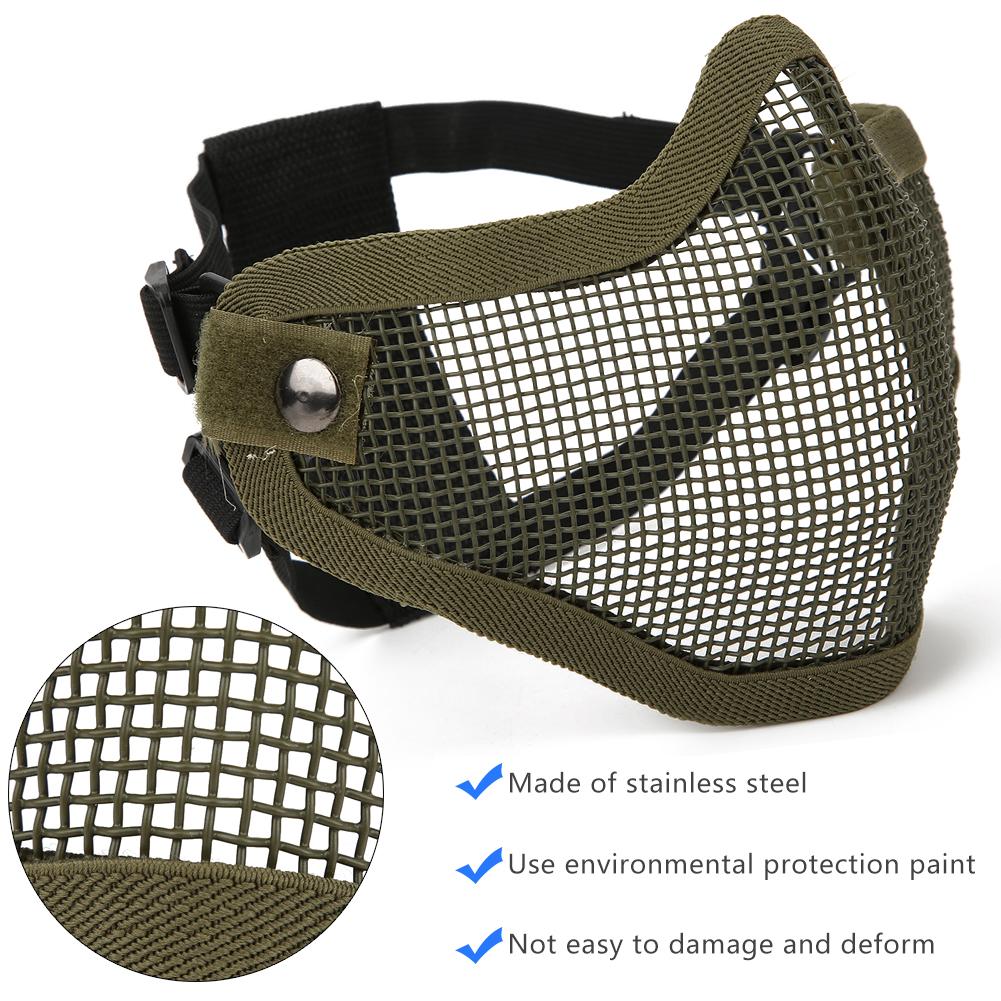 Metal Örgü Yüz Koruyucu Taktik Yarım Kapak Koruyucu Güvenlik Filmi Düz Renk Anti Riot CS(Yeşil )