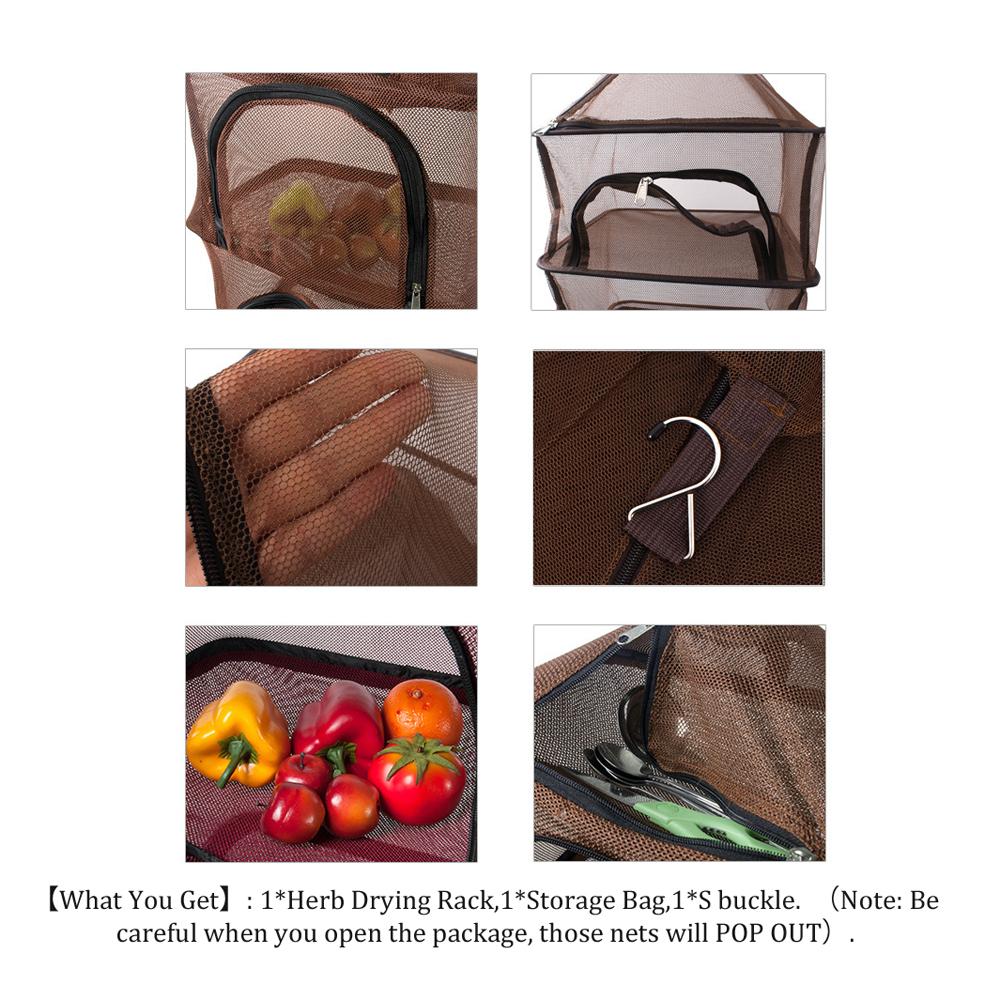 Outdoors Drying Net Foldable Drying Rack 4 Layers Fish Mesh with U-Shape Zippers and Hooks for
