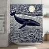 Whale Tail Shower Curtain with Moonlight Waves Blue and White Bath Decor for Bathroom Window Treatment Waterproof Fabric Shower