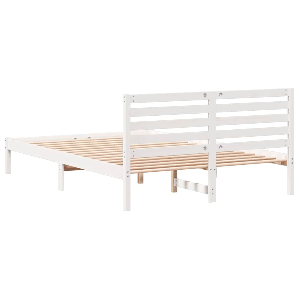 Bed Frame with Headboard White 140 x 210 cm Solid Pine Wood