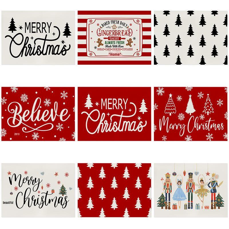 Christmas Print Cotton Linen Placemat – Heat Insulating, Waterproof Fabric for Kitchen Table Decor