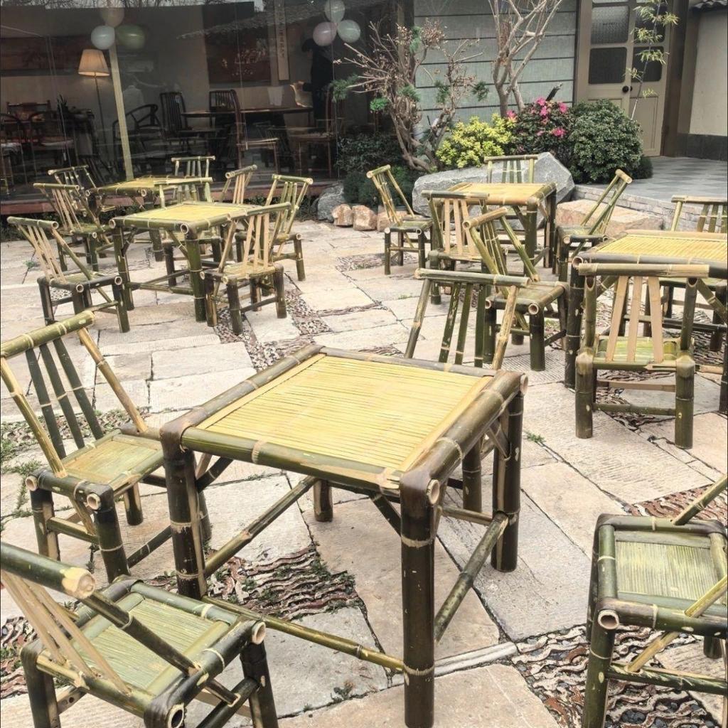 Bamboo Outdoor Table and Chair Set for Courtyard, Balcony, and Homestay Leisure Activities