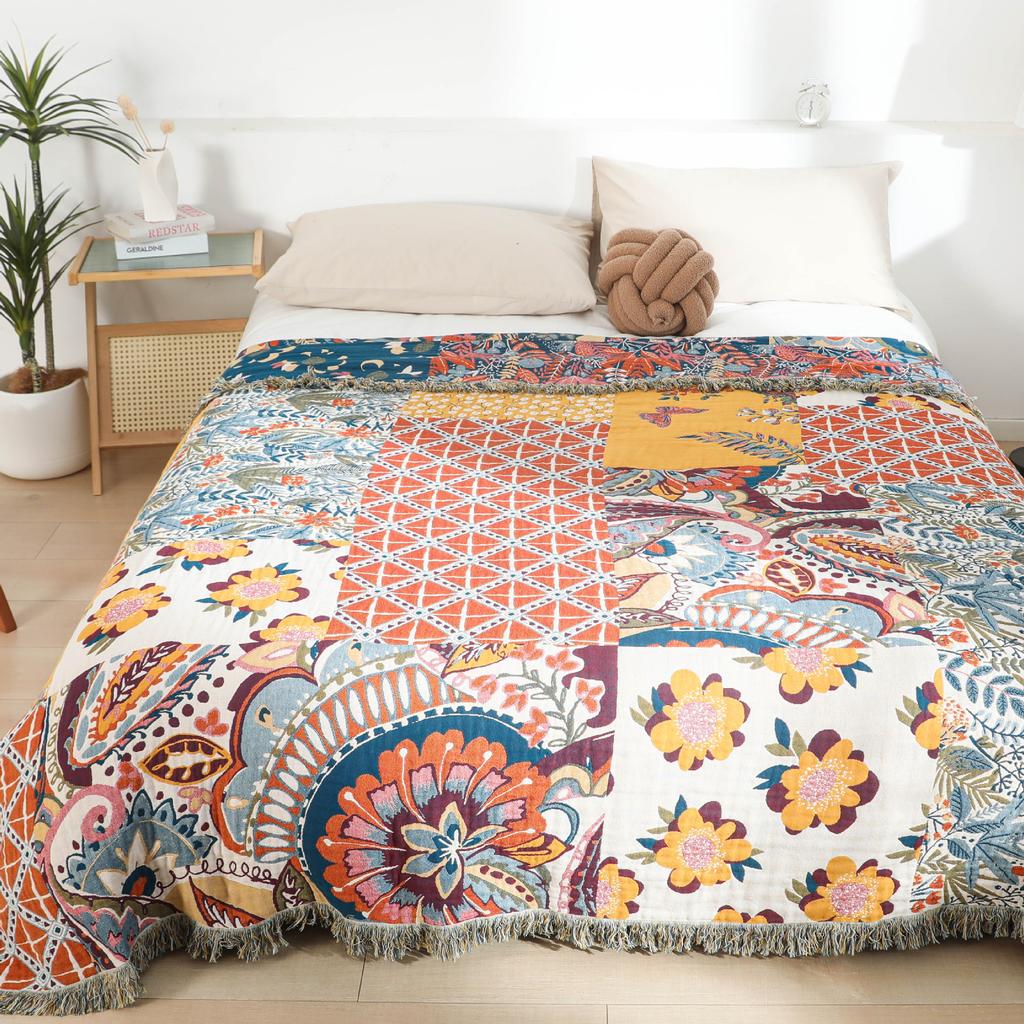 Delicate Towel Blanket With Tassels, Bedspread, Sofa Cover Blanket, Four-Layer Gauze Cotton, 200*230 Cm, High Quality