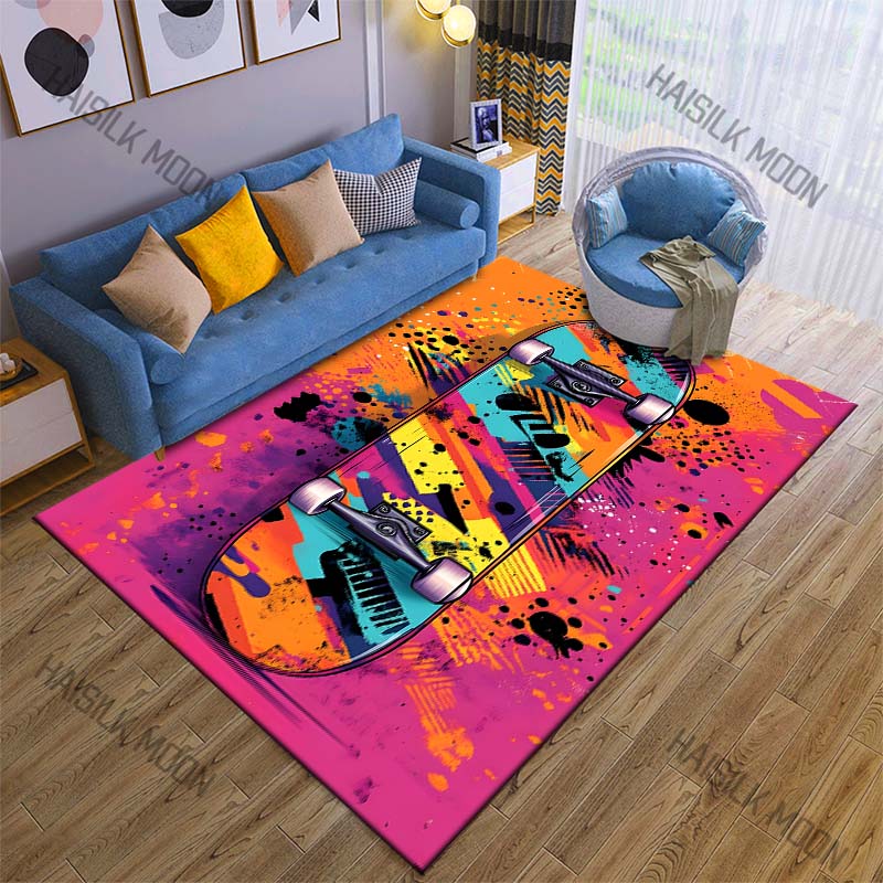 Colorful Skateboard Print Carpet Non-slip Mat for Living Room Bedroom Sofa Decor Home Area Rug Game Room Rugs