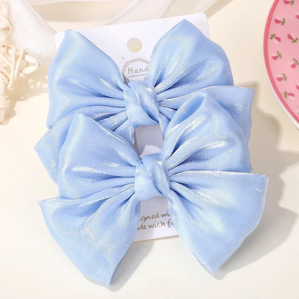 2pcs 4.3inch Girls Organza Bow Hair Clips Cute Baby Bowknot Hairpins Sweet Kids Barrettes Girls Princess Hair Accessories Gift