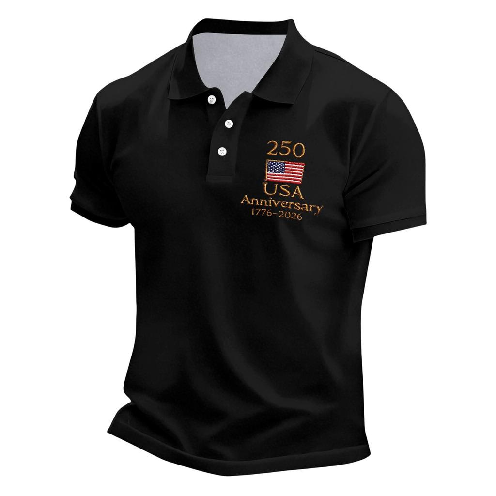 Men's Casual Polo Shirt USA Anniversary 1776-2026 Printed Short Sleeve Collared Shirt Lightweight Breathable Fabric Comfortable Fit
