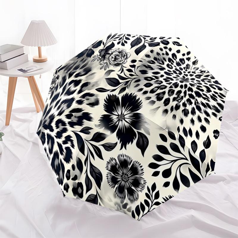 1pc Floral Leopard Automatic Open/Close Umbrella Compact Folding Umbrella, All-Season Portable Umbrella for Women/Men341