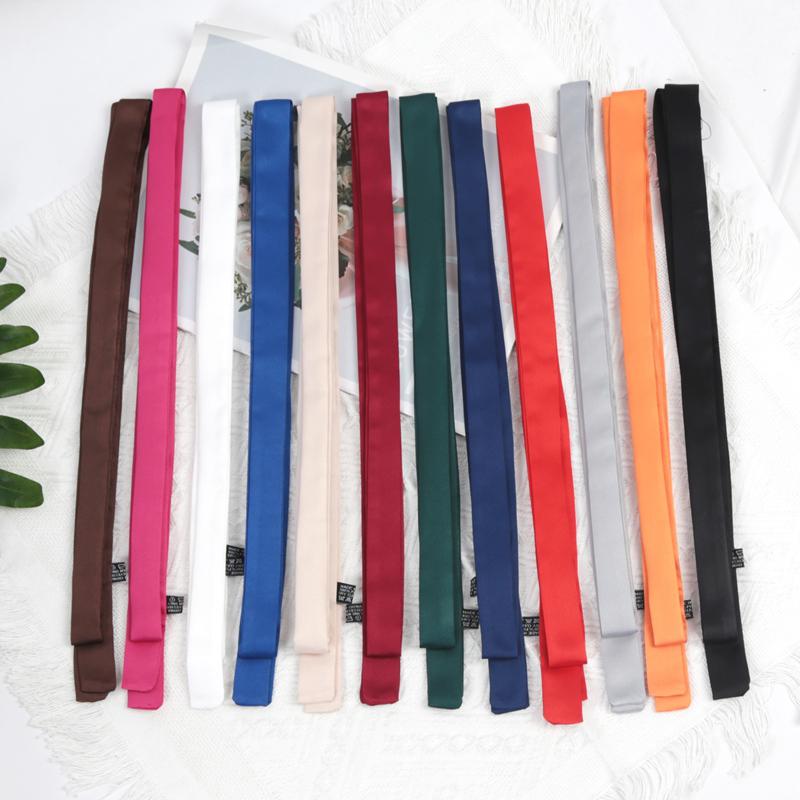 160cm X 2.5cm Women Long Solid Color Skinny Silk-Like Scarf Tie Anti-Wrinkle Carves Wraps Satin Ribbons Headbands Neckerchief