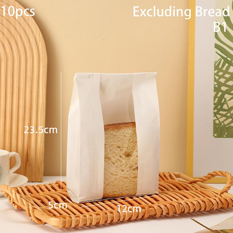 

10 Pcs Iron Wire Kraft Paper Window Toast Bread Cookies Packaging Bag Baking Biscuit Oil Proof Slice Cake Storage Pouches