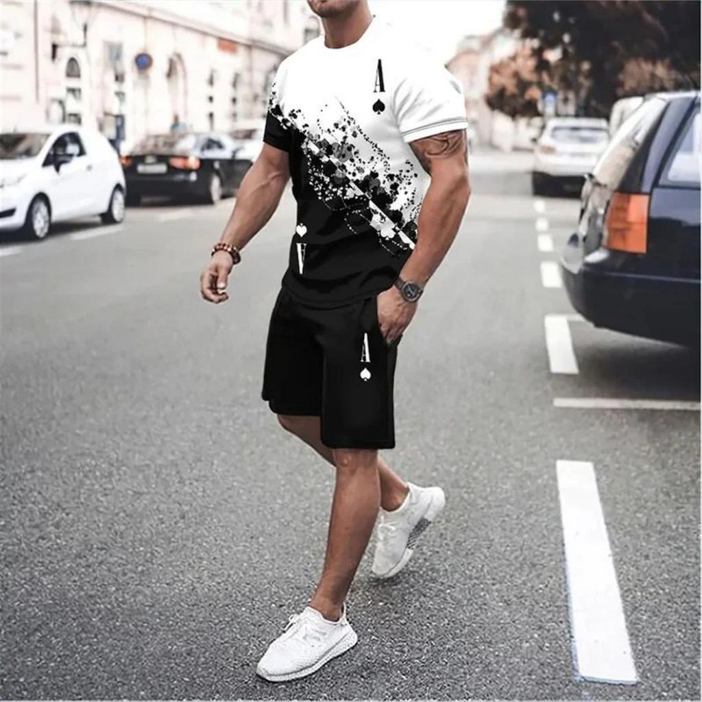 Summer Street Herredress Sportsklær Herre Oversized Klær 3D-trykk T-skjorte Shorts Herre Enkle Klær Motedress