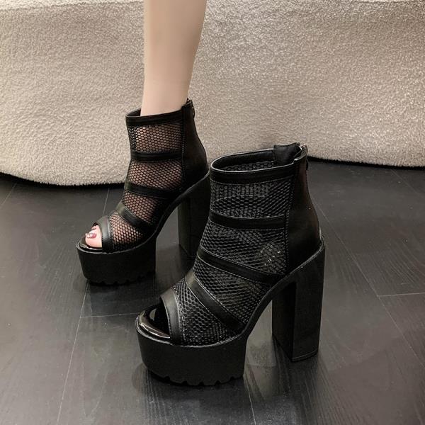 Fashion Shoes 2025 Sandals Block Heels All-Match Suit Female Beige Lace Denim Women's Open Toe New Boot Chunky Black High Summer Peep