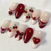 24 Pièces Ongles French Amande à Presser Avec Nœud 3D et Motif Cerise Embouts d'Ongles Artificiels