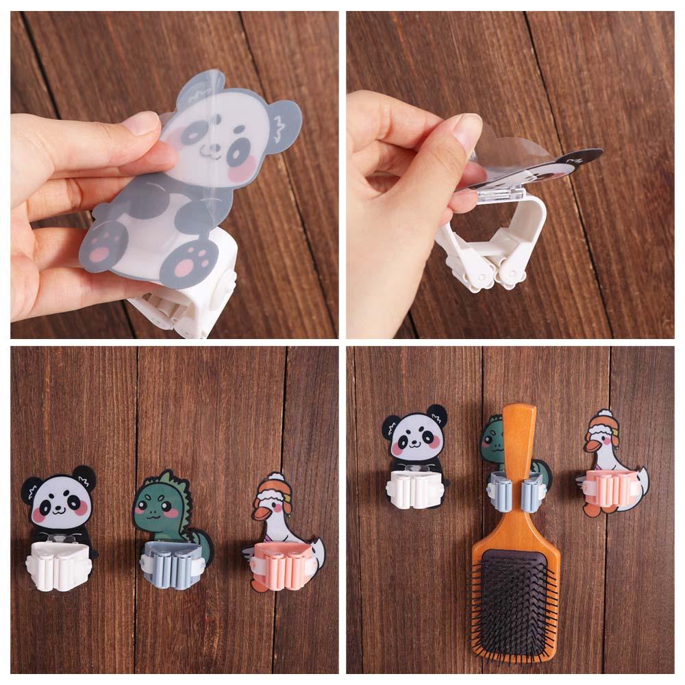 Seamless Cartoon Mop Clip Self-adhesive Wall Mop Holder Multi-purpose Broom Hanger for Home