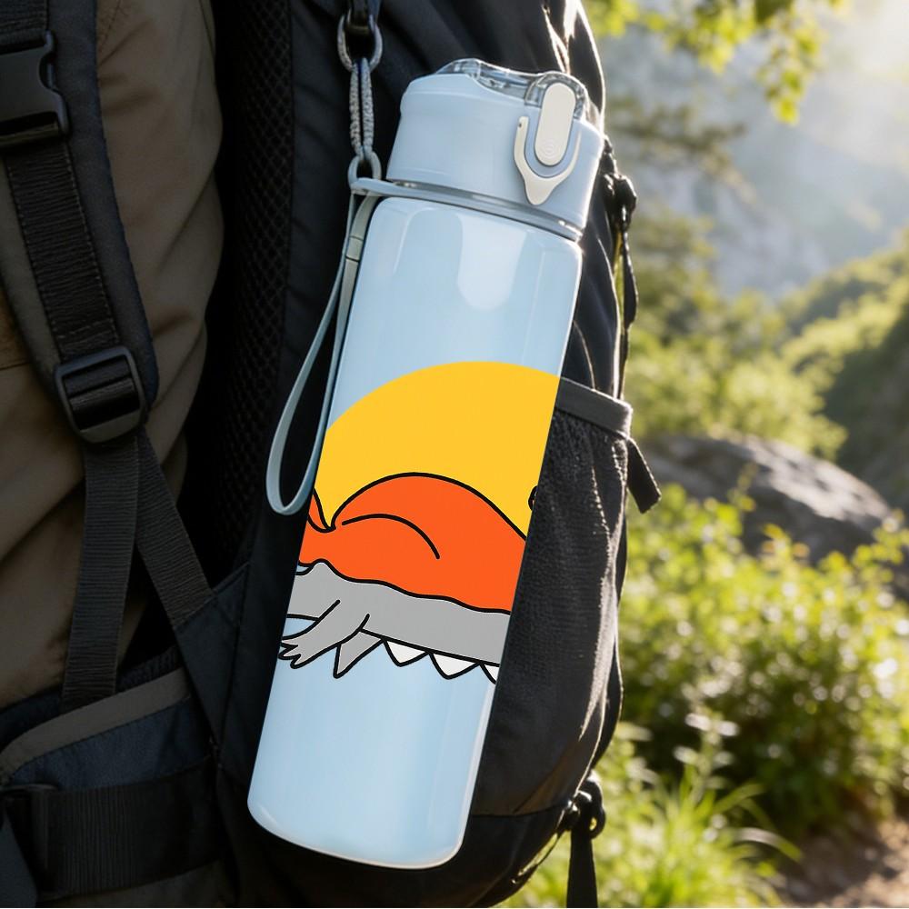 1PC Sleeping Fox Sunset Scene 750ml Color Plastic Sports Water Bottle Leakproof Flip Straw Lid Suitable for Sports Office Home Use