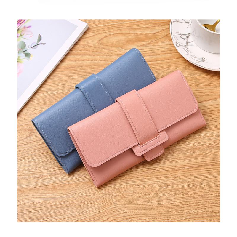Damenbrieftasche, lange, dreifach gefaltete Klappe, koreanische Version der kleinen, frischen Studentenbrieftasche mit Wechselfunktion und Schnalle aus Leder