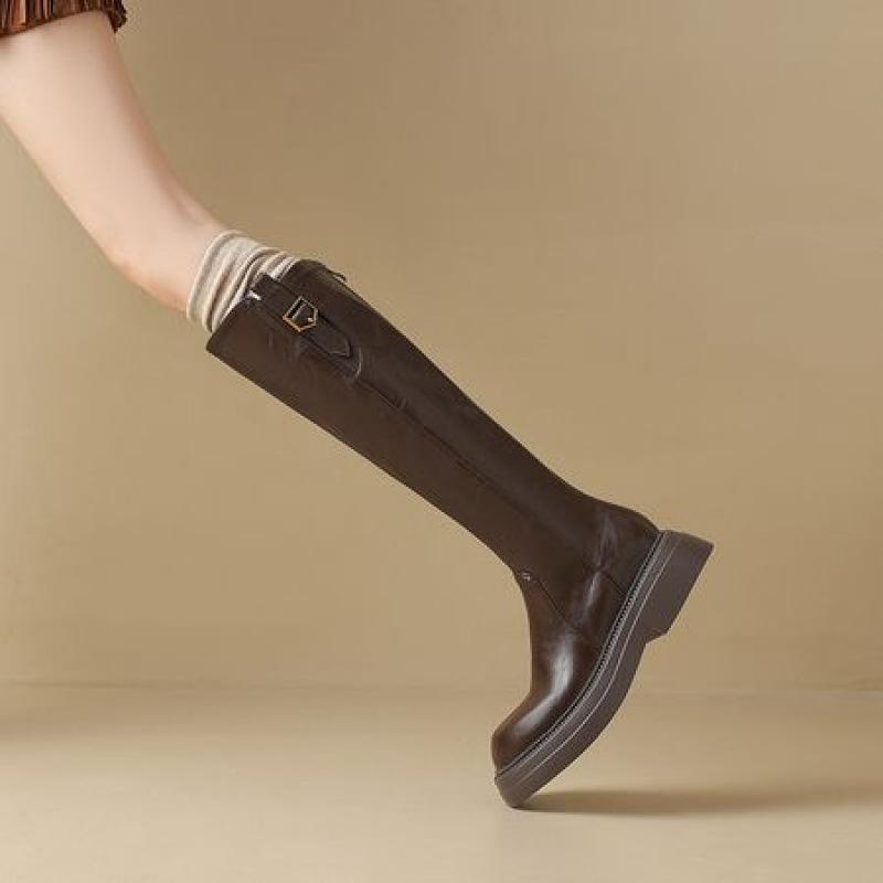 Korean version solid color rear zipper Martin boots thick-soled large-size women's boots comfortable medium heel non-slip leather boots square heel h