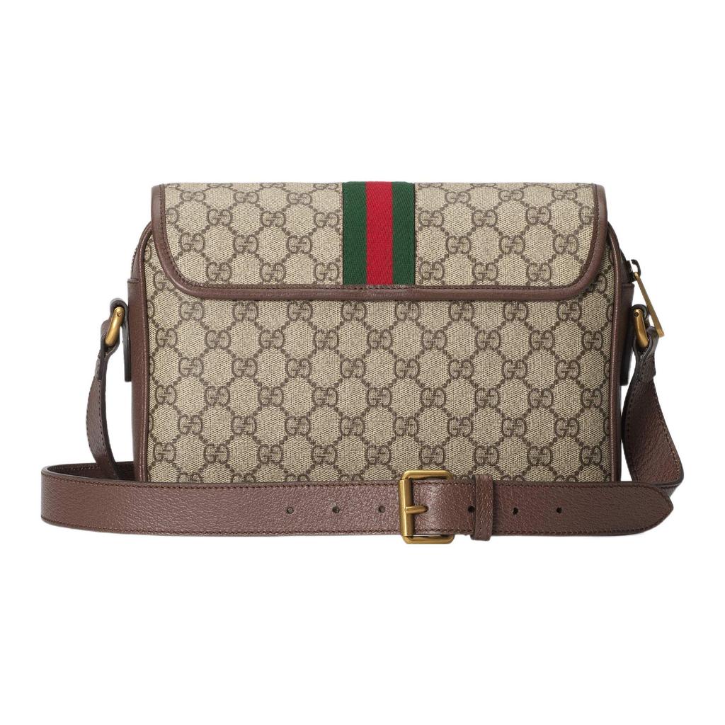 Gucci Ophidia GG Supreme Canvas Web Stripe Flap Crossbody Bag With Gold Double G Logo For Unisex Luxury Daily Use