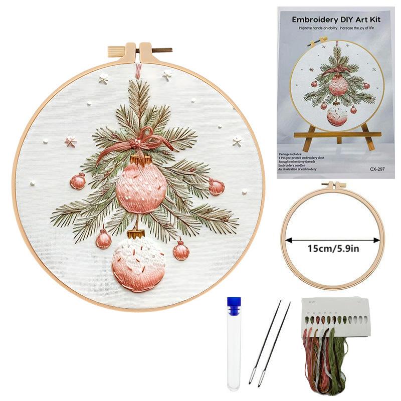 1 set kit de broderie de Noël, parfait pour les débutants, un kit de broderie de Noël festif, kit de matériel d'artisanat de broderie DIY,