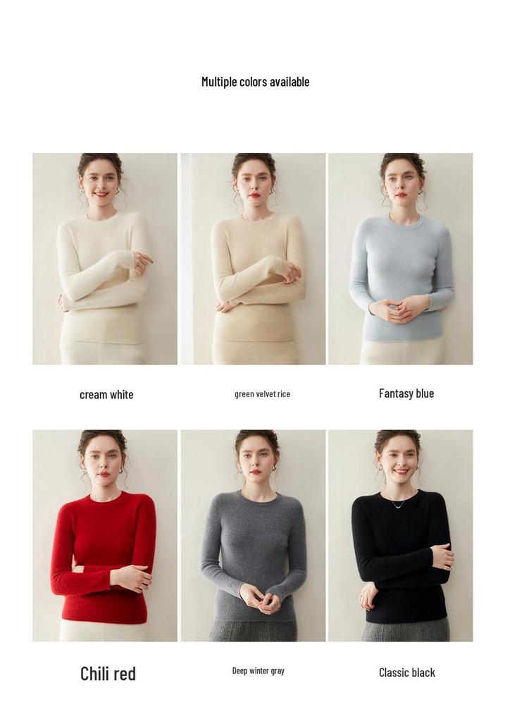 Pure Cashmere Women's Round Neck Sweater - 2026 Autumn/Winter, Versatile Slimming Style, Solid Color Warm Base Layer.