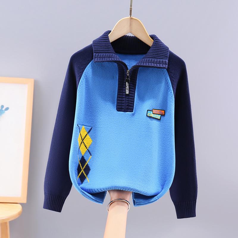 

Хлопковый вязаный пуловер для мальчиков на молнии до середины, с флисовой подкладкой 170 cm