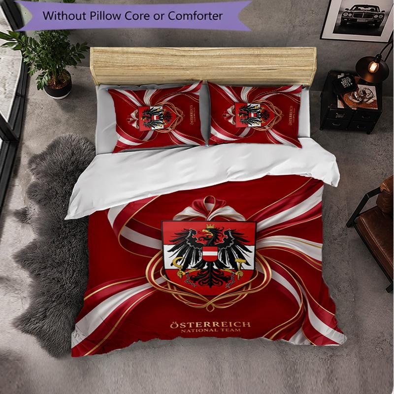 Austria Football Pattern 3 Pieces Bedding Set Soft Microfiber Duvet Cover with Pillow Cases for Bedroom