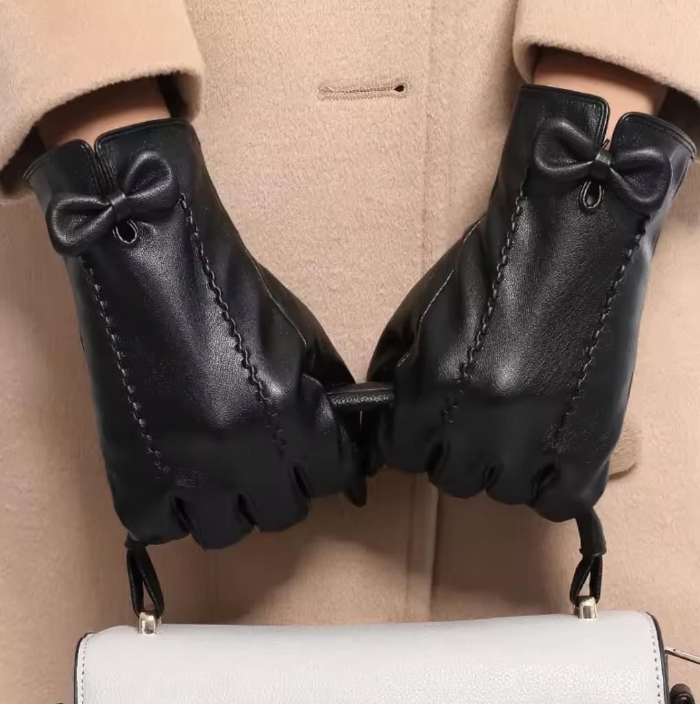 Winter Damen Schaffell Wärme Handschuhe Plus Samt Kurz Dünn Bildschirm Autofahren Weiblich Farbe Lederhandschuhe