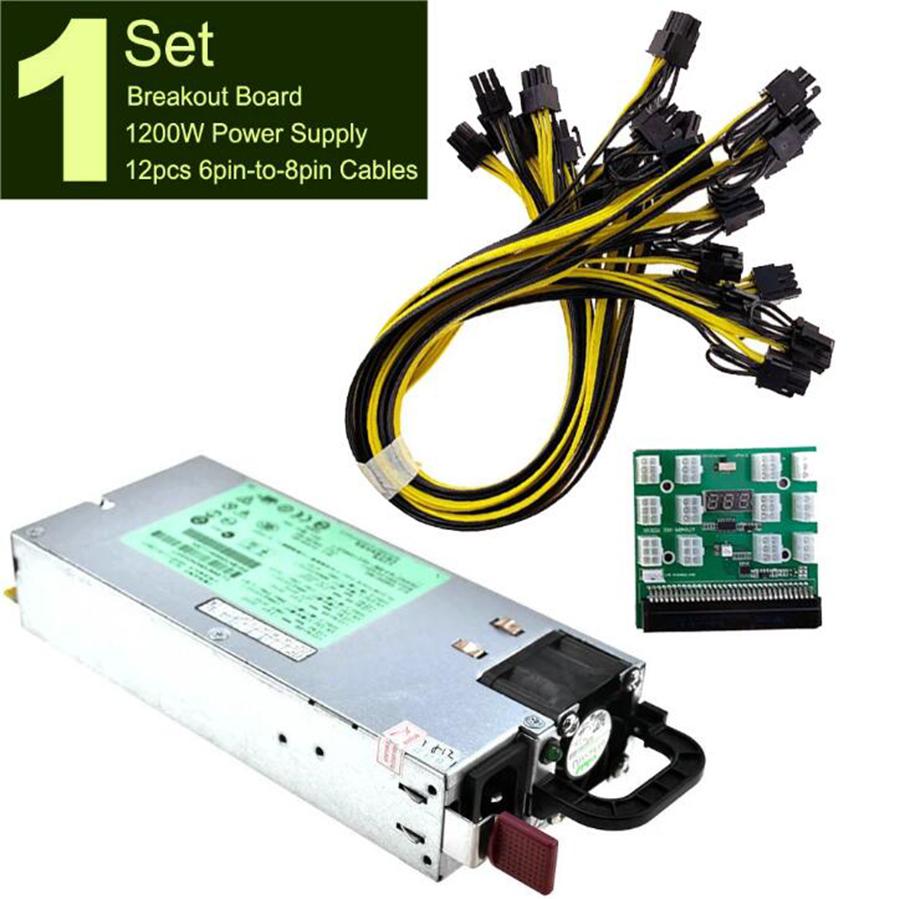 DPS-1200FB A 1200W PSU Power Supply + Breakout Board + 12pcs 6pin-to-8pin Cables