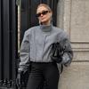 Womens Gray Wool Blend Coat Stand Collar Loose Fit Thick Winter Jacket Commute