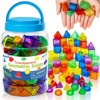 60 STÜCK 3D-Formen zum Lehren, Geometrische Körper für Kinder, Transluzentes Spielzeug für den Lichttisch, Mathe-Lernmaterialien für das Klassenzimmer