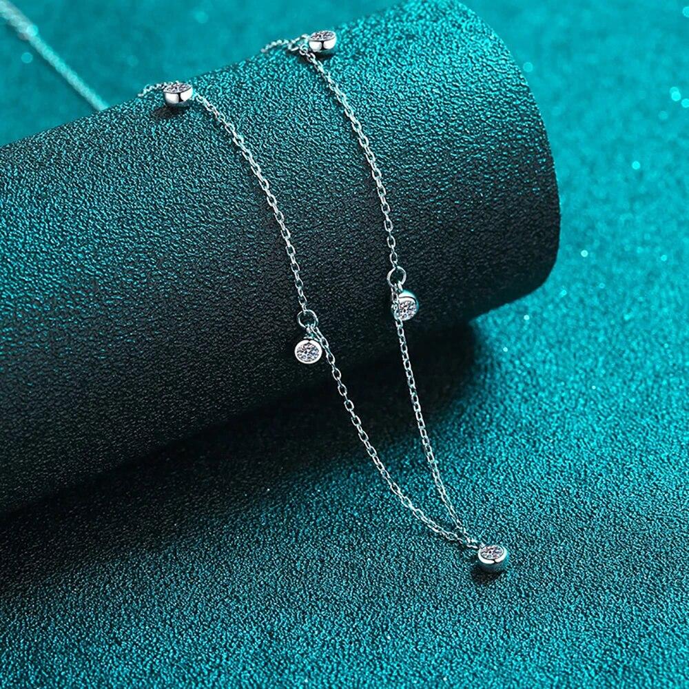 D Color 5 Stones 3mm Full Moissanite Bubble Necklace For Women S925 Sterling Silver Full Star Clavicle Chain Fine Jewelry