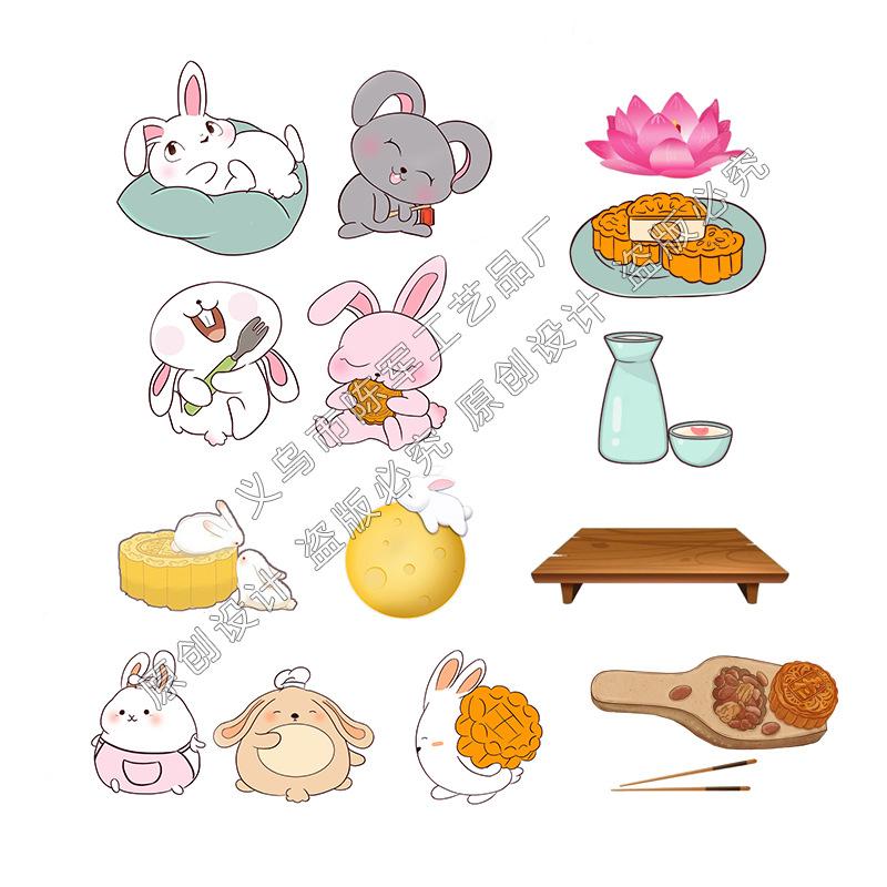 Mid-Autumn Festival Micro-landscape Ornaments Resin Handicrafts Mooncake Eating Rabbits Cute Animals Chef Rabbits