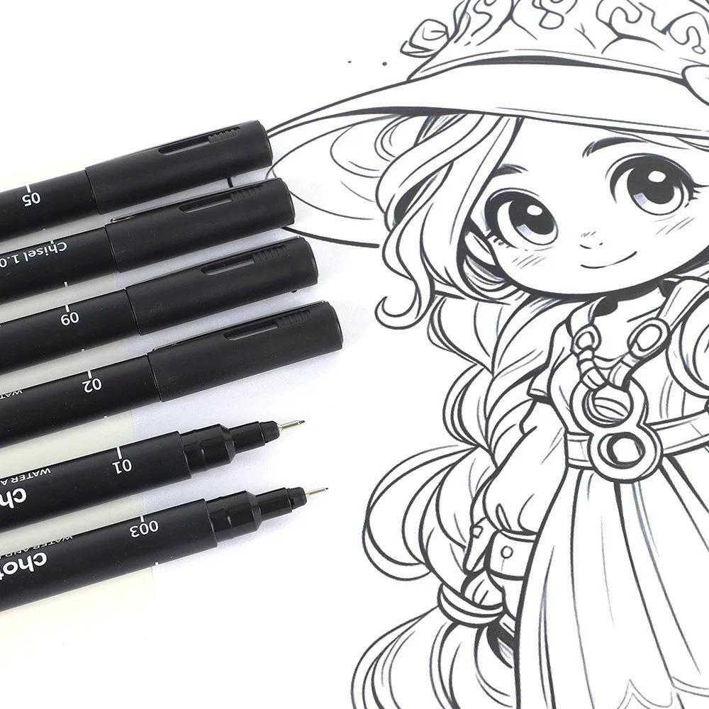 3/15Tip Black Pigment Micro-Pen Fineliner Ink PensDrawing Artist Illustration Pens Multiliner for Sketching Anime Manga Design