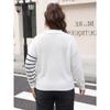 Women Plus Size Color Block Striped Polo Neck Long Sleeve Loose Pullover Knit Sweater