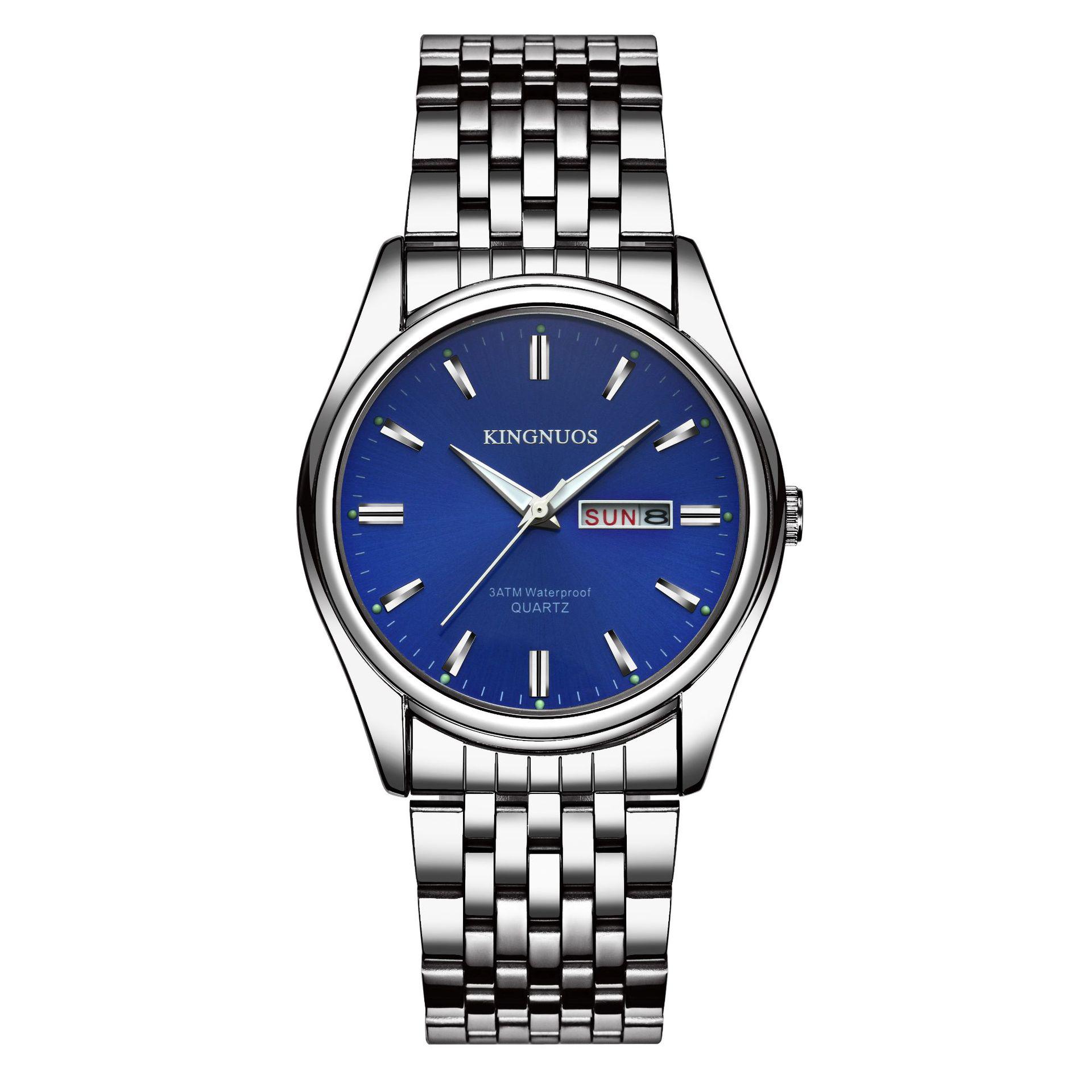 

KINGNUOS Мужские водонепроницаемые немеханические кварцевые часы с двойным календарем