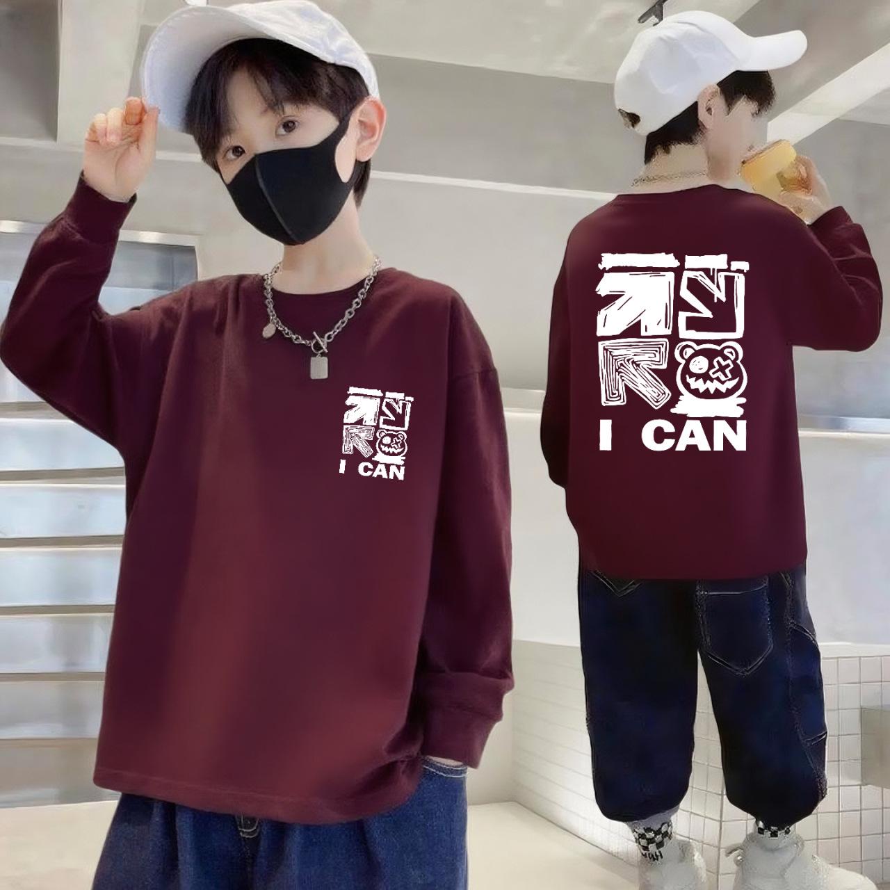 

100% Хлопок Мальчиковая Повседневная Футболка с Длинным Рукавом и Круглым Вырезом для Детей 140cm (60-70 kg)