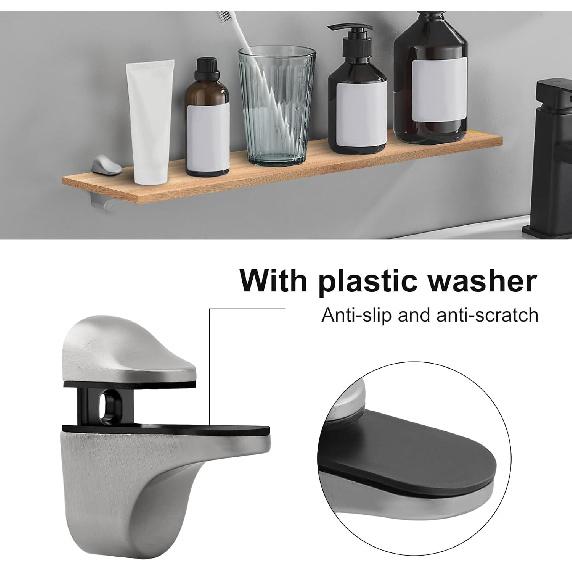 4Pcs Glass Shelf Brackets, Glass Clamp Wall-Mounted, Glass Shelf Holder, Floating Wood and Glass Bracket, Adjustable Glass Shelf Bracket For