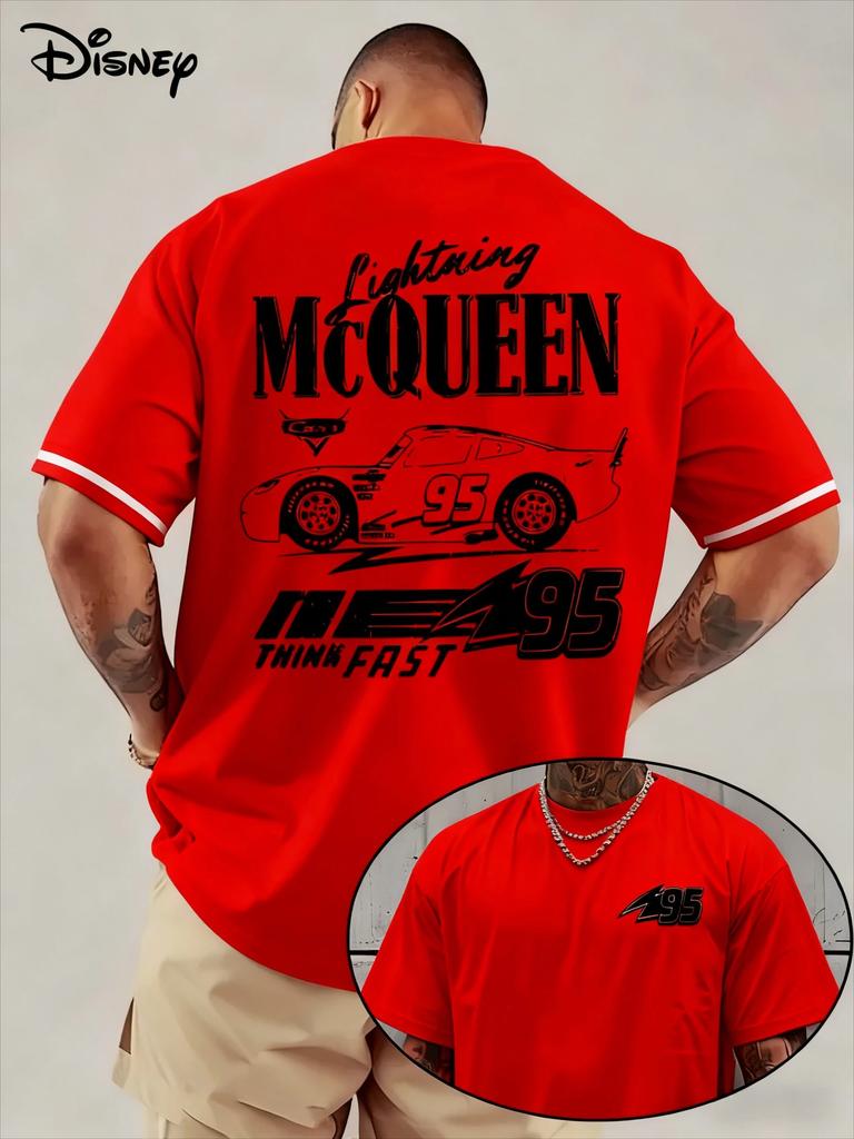 Oversized Short-Sleeve T-Shirt Featuring Disney Cars Lightning McQueen Themed Graphic Print, Including the #95 Race Car Illustration,