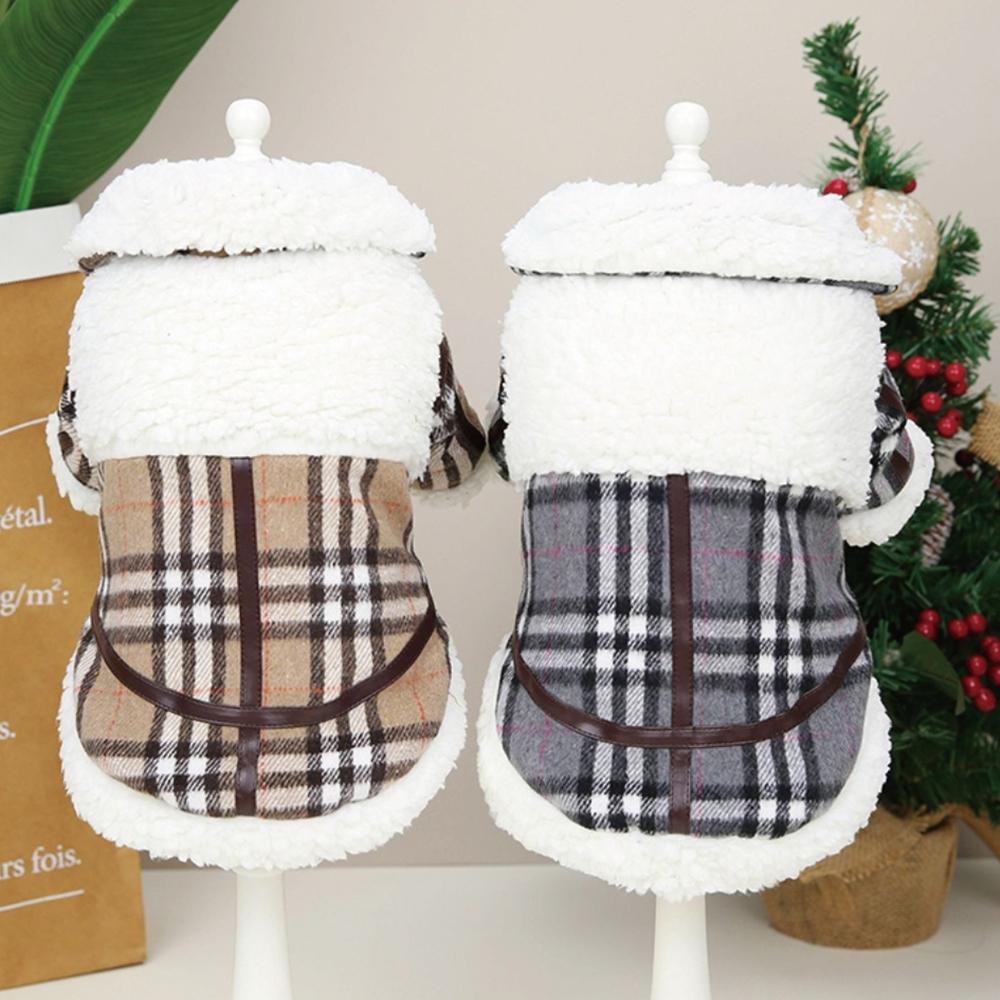 Koreanische Karo-Fleece Hunde-Winterjacke – Warmer Sherpa-Plaid-Mantel (S~XXL)