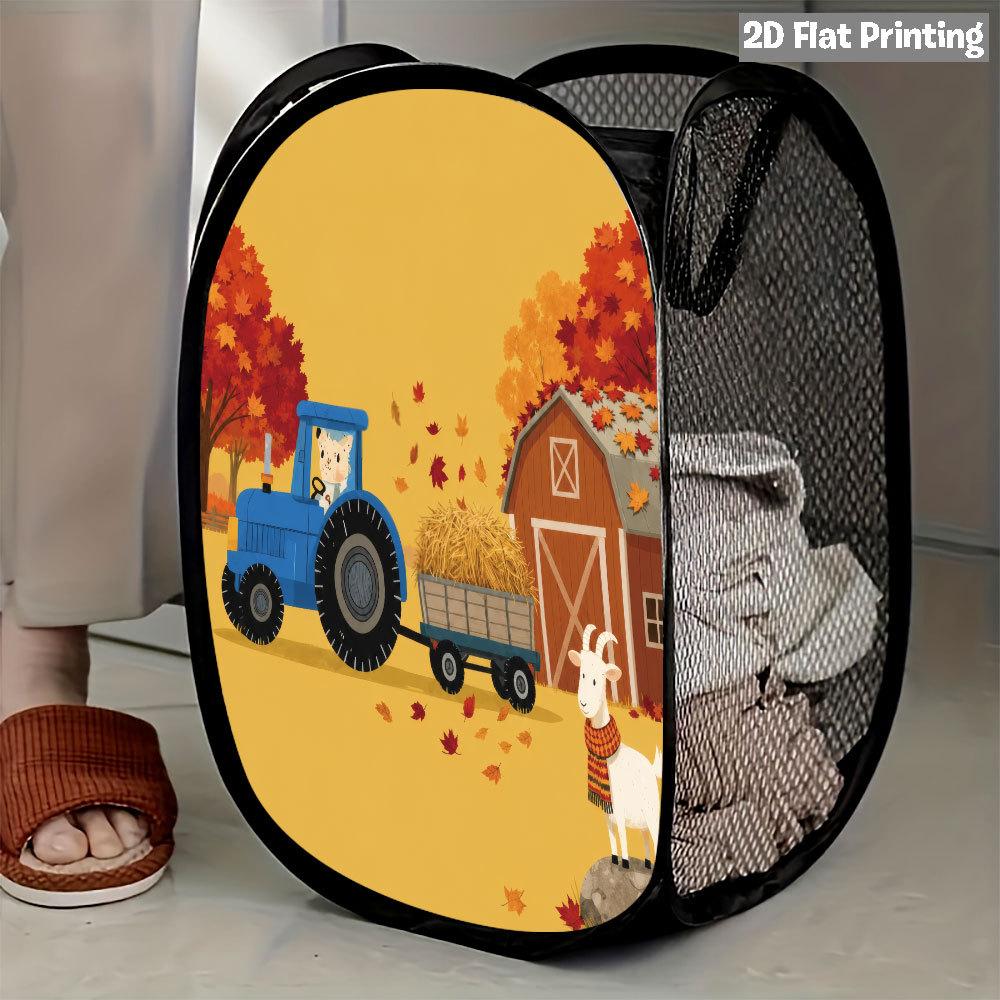 1Pcs Autumn Sunflower Pumpkin Series 6 Pop-Up Laundry Hamper Expandable Mesh Hamper Basket for Room Bedroom Bathroom Organization Contemporary Storage