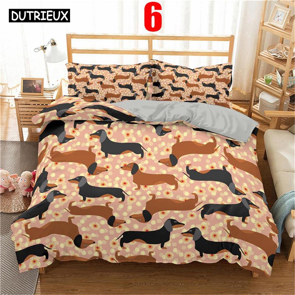 Cute Cartoon Bedding Set 2/3pc 3d Dachshund Animal Duvet Cover Set With Pillowcase Bedclothes Luxury Home Decor For Kids Gift