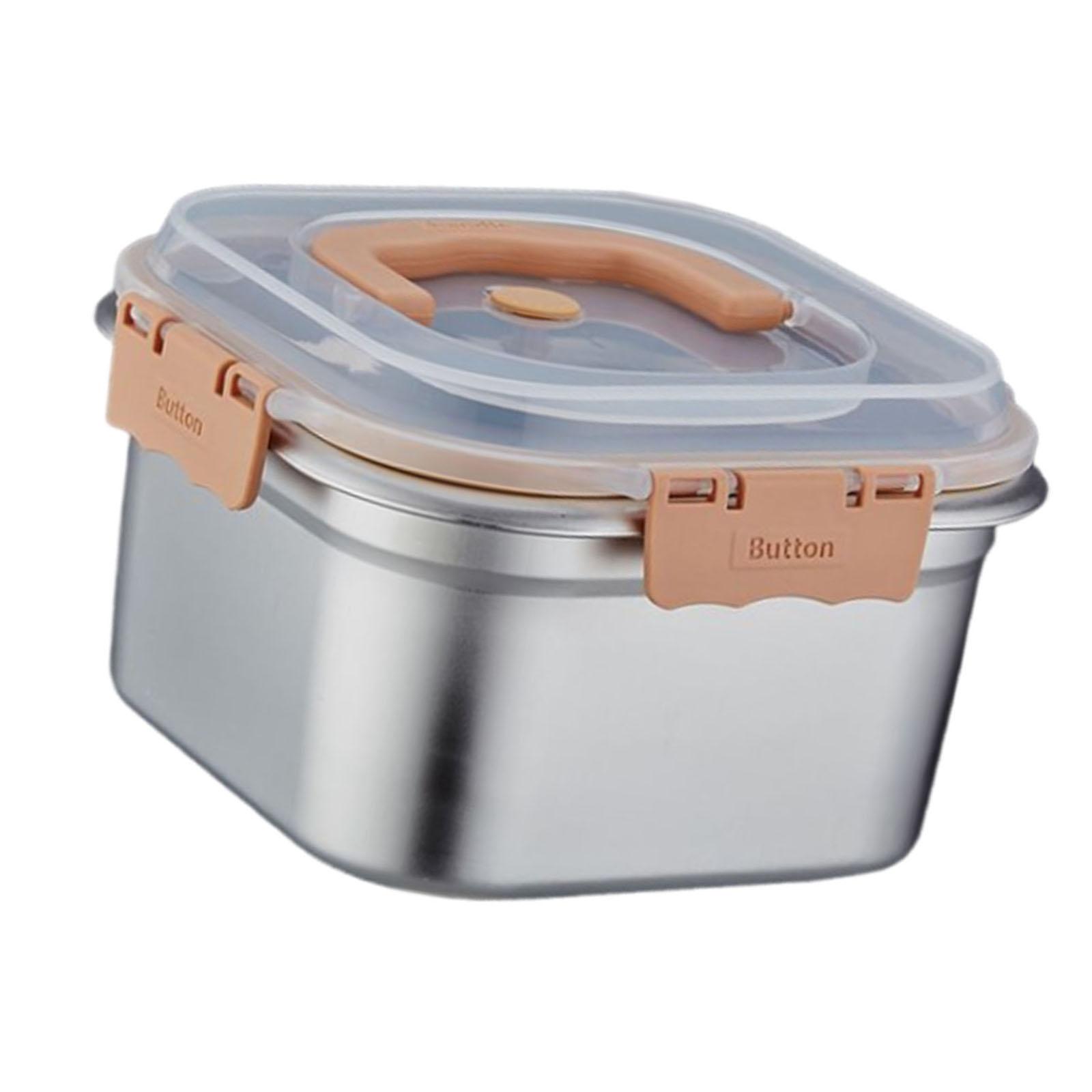 

Большая емкость для хранения продуктов из нержавеющей стали, герметичный ланч-бокс с ручкой, металлический контейнер для хранения продуктов для дома и офиса L хаки