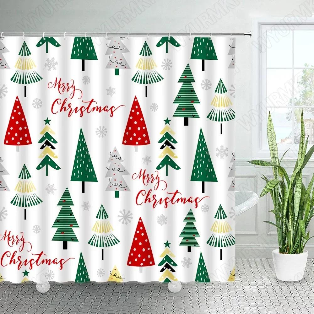 Christmas Shower Curtains Creative Xmas Tree Elk Snowflake Buffalo Plaid New Year Holiday Fabric Bathroom Decor Bath Curtai.