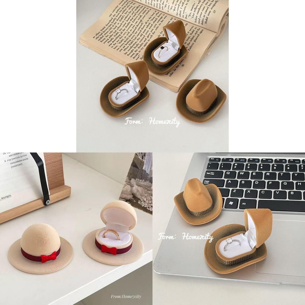 Woody Hat Ring Box With Leather Material For Valentines Day Gift And Proposal Keepsake